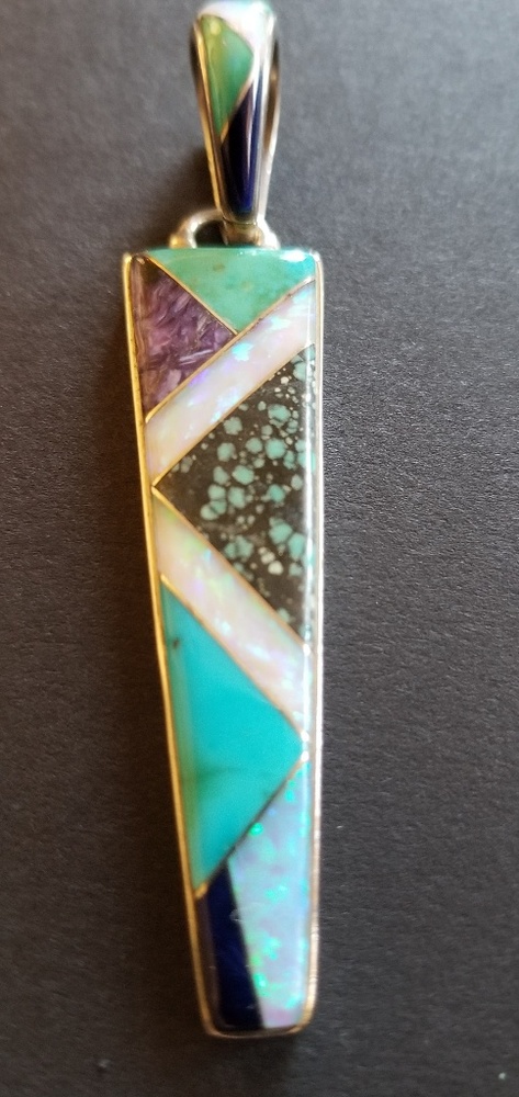 Inlaid Stone Sterling Silver Navajo Pendant